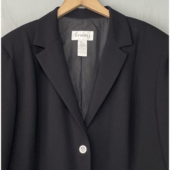 Studio I Longline Blazer Size 18 Black Jacket Office Event Goth Classic Evening - Picture 2 of 14